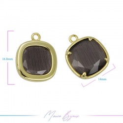Cindolo Occhio di Gatto Bordo Oro Quadrato 17x14mm Singolo Anello Grigio Scuro