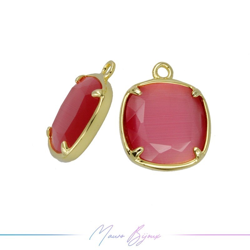 Cindolo Occhio di Gatto Bordo Oro Quadrato 17x14mm Singolo Anello Fucsia