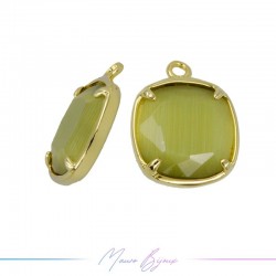 Charms CatsEye Gold Square 17x14mm Single Hook Olive Green
