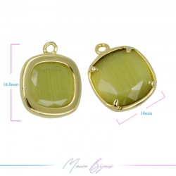 Charms CatsEye Gold Square 17x14mm Single Hook Olive Green