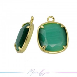 Charms CatsEye Gold Square 17x14mm Single Hook Green