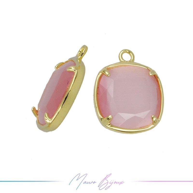Charms CatsEye Gold Square 17x14mm Single Hook Pink