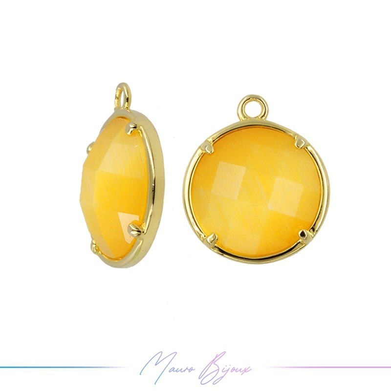 Charms CatsEye Gold Round 16x14mm Single Hook Yellow