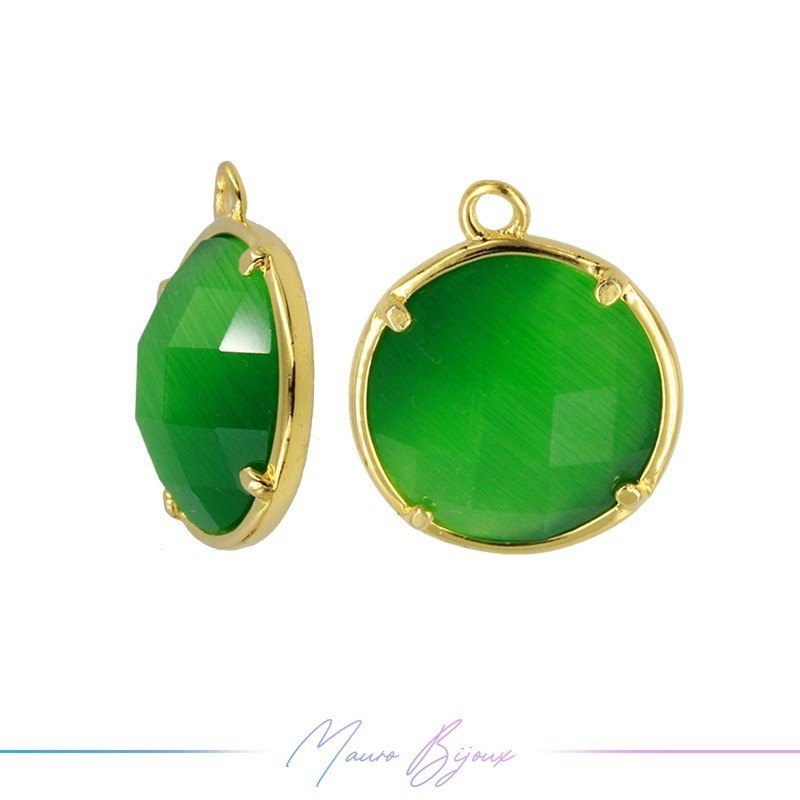 Cindolo Occhio di Gatto Bordo Oro Tondo 16x14mm Singolo Anello Verde Chiaro