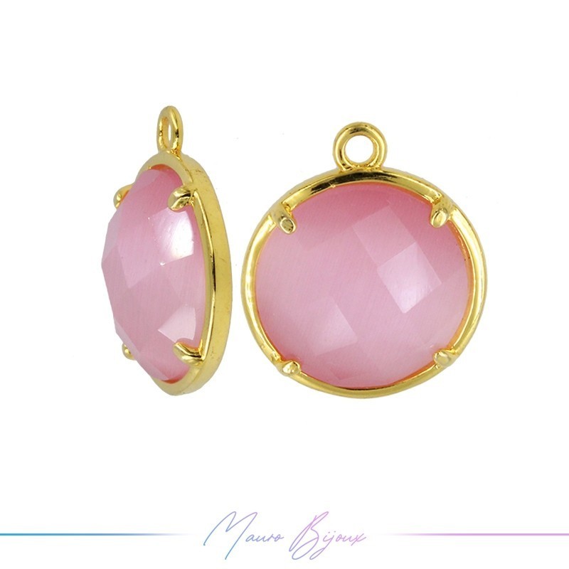 Charms CatsEye Gold Round 16x14mm Single Hook Pink