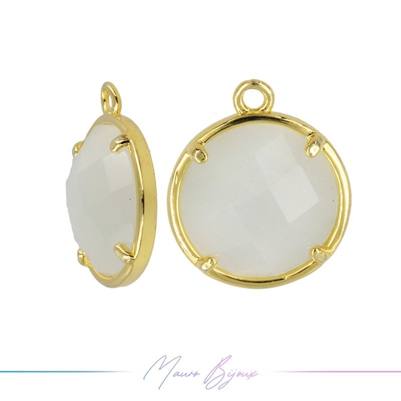 Charms CatsEye Gold Round 16x14mm Single Hook Light White