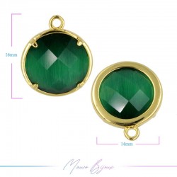 Charms CatsEye Gold Round 16x14mm Single Hook Green