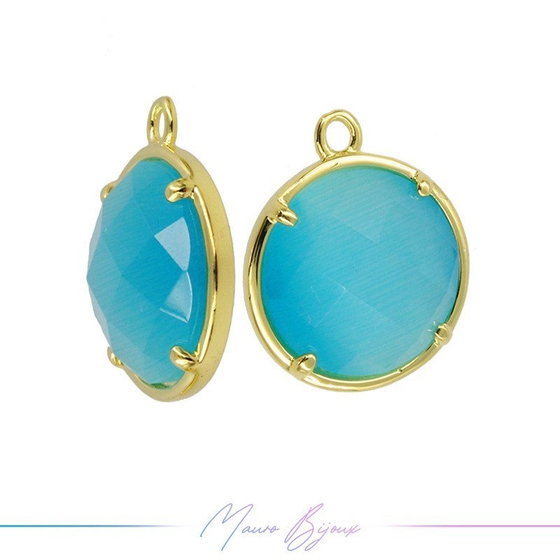 Cindolo Occhio di Gatto Bordo Oro Tondo 16x14mm Singolo Anello Azzurro