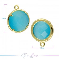 Cindolo Occhio di Gatto Bordo Oro Tondo 16x14mm Singolo Anello Azzurro