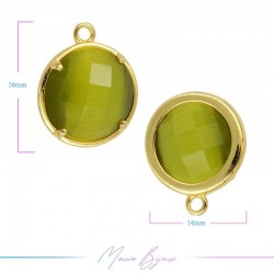 Charms CatsEye Gold Round 16x14mm Single Hook Olive Green Charms CatsEye Gold Round 16x14mm Single Hook Olive Green