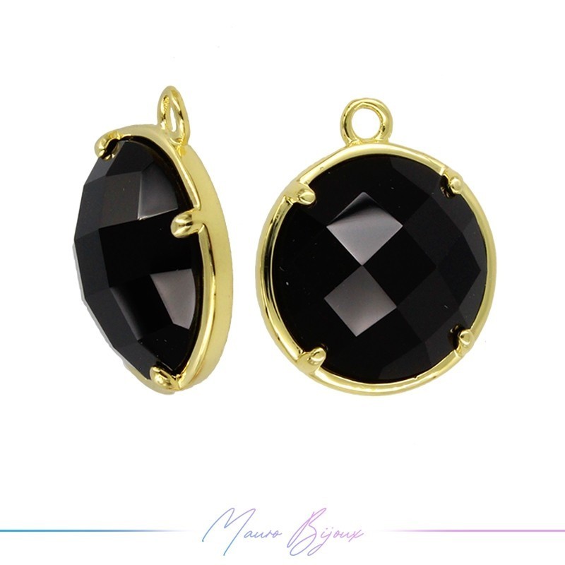 Charms CatsEye Gold Round 16x14mm Single Hook Black