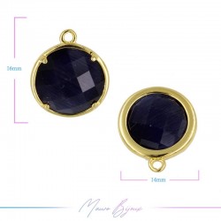Charms CatsEye Gold Round 16x14mm Single Hook Dark Blue