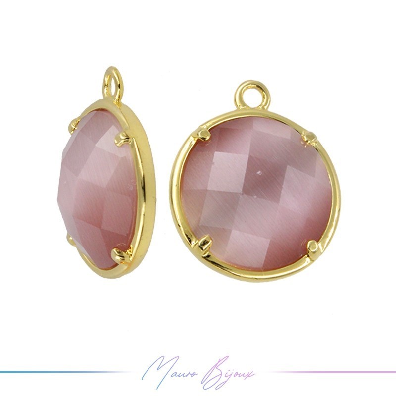 Cindolo Occhio di Gatto Bordo Oro Tondo 16x14mm Singolo Anello Rosa Antico