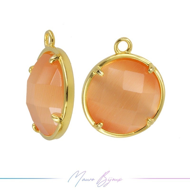 Cindolo Occhio di Gatto Bordo Oro Tondo 16x14mm Singolo Anello Arancione