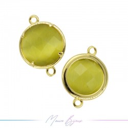Charms CatsEye Gold Round 19x14mm Double Hook Olive Green