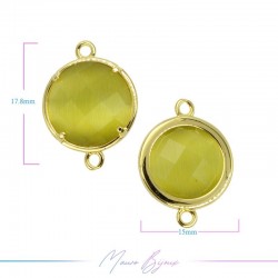 Charms CatsEye Gold Round 19x14mm Double Hook Olive Green