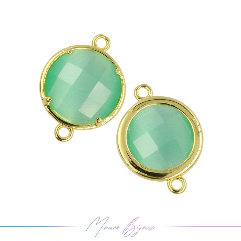 Charms CatsEye Gold Round 19x14mm Double Hook Turquoise