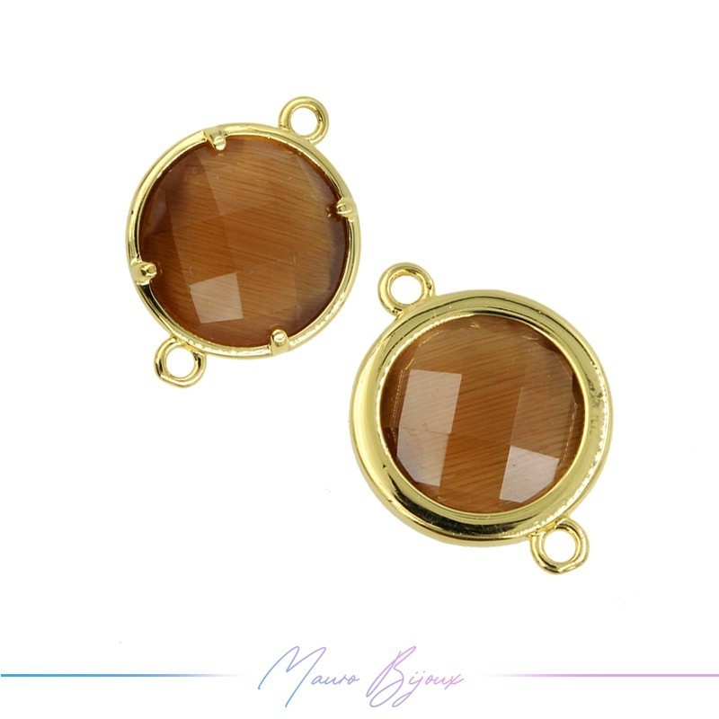 Charms CatsEye Gold Round 19x14mm Double Hook Brown