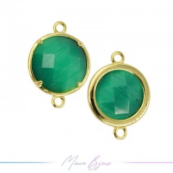 Charms CatsEye Gold Round 19x14mm Double Hook Green