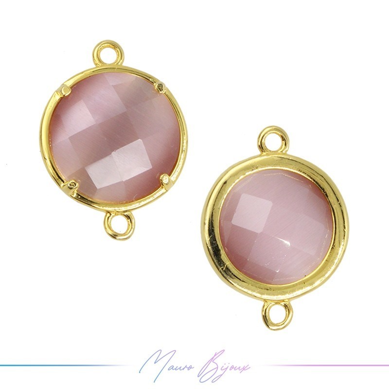 Charms CatsEye Gold Round 19x14mm Double Hook Antique Pink