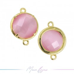 Charms CatsEye Gold Round 19x14mm Double Hook Pink