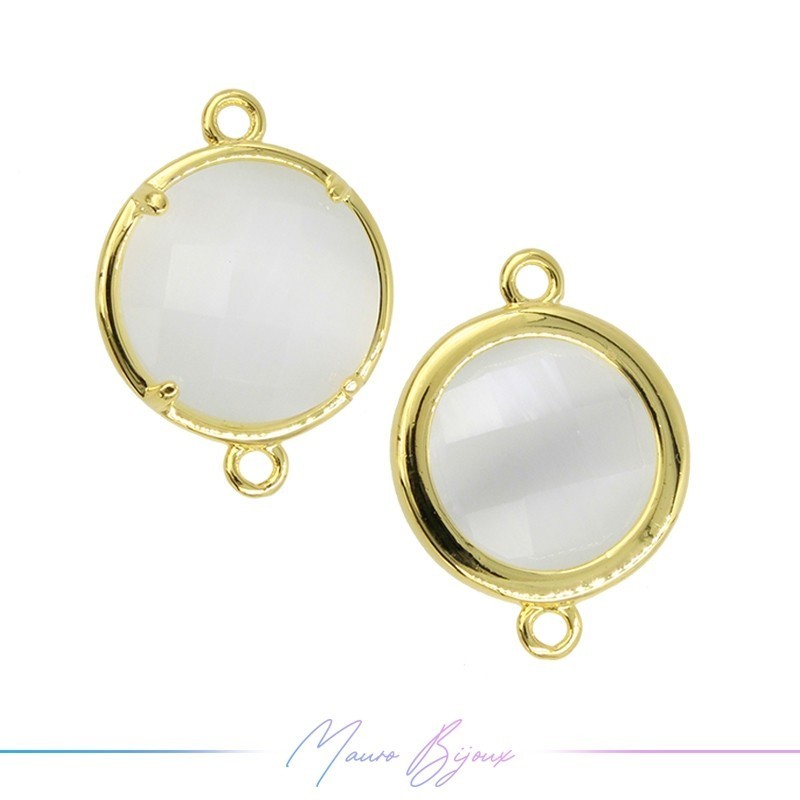 Cindolo Occhio di Gatto Bordo Oro Tondo 19x14mm Doppio Anello Bianco Ghiaccio
