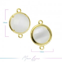 Charms CatsEye Gold Round 19x14mm Double Hook Light White