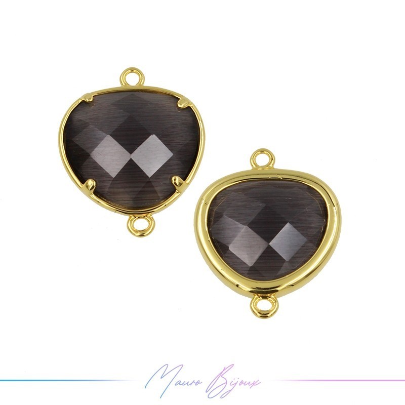 Charms CatsEye Gold Drops 15x19mm Double Hook Dark Grey