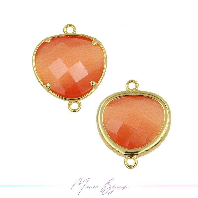 Cindolo Occhio di Gatto Bordo Oro Goccia 15x19mm Doppio Anello Arancione