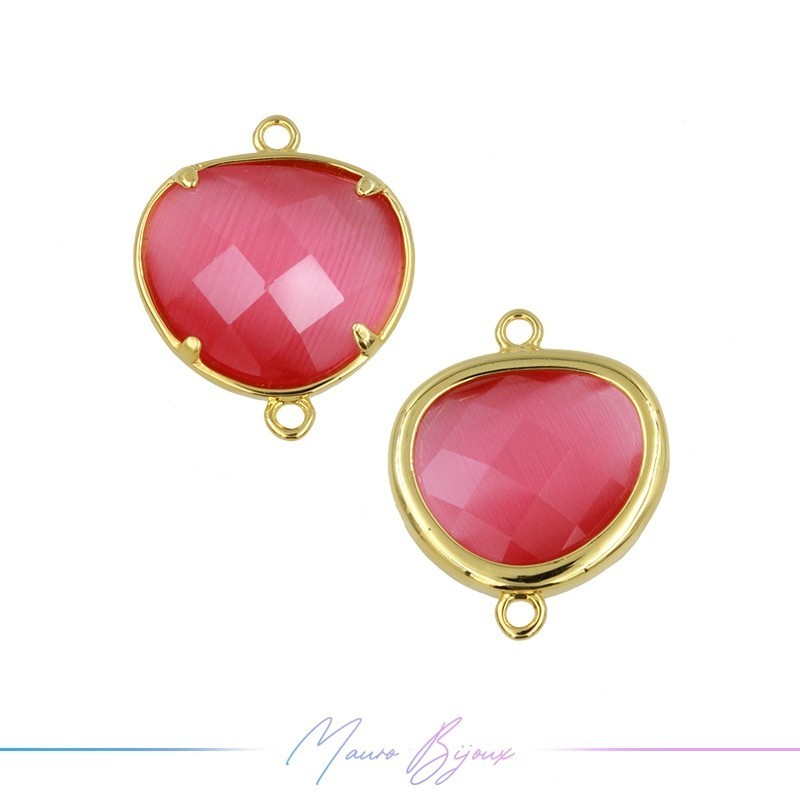 Cindolo Occhio di Gatto Bordo Oro Goccia 15x19mm Doppio Anello Fucsia