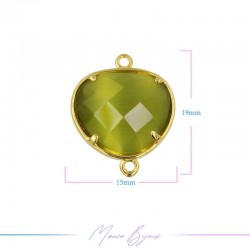 Cindolo Occhio di Gatto Bordo Oro Goccia 15x19mm Doppio Anello Verde Oliva