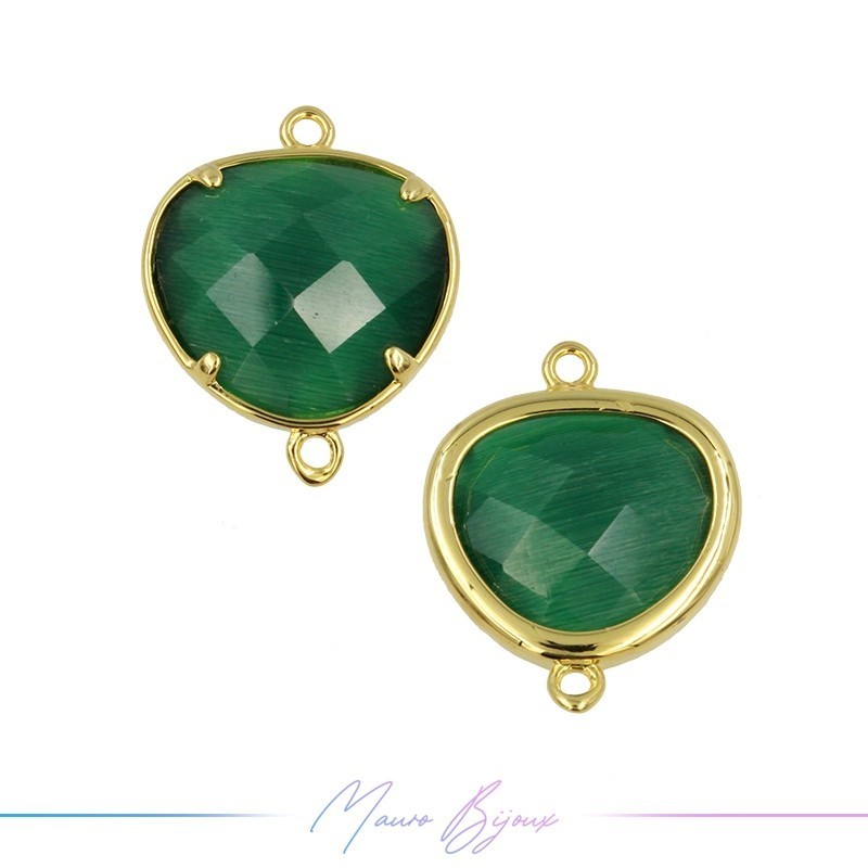 Charms CatsEye Gold Drops 15x19mm Double Hook Green