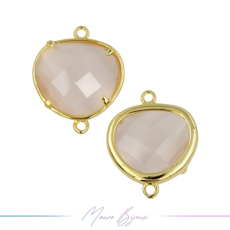 Cindolo Occhio di Gatto Bordo Oro Goccia 15x19mm Doppio Anello Cipria