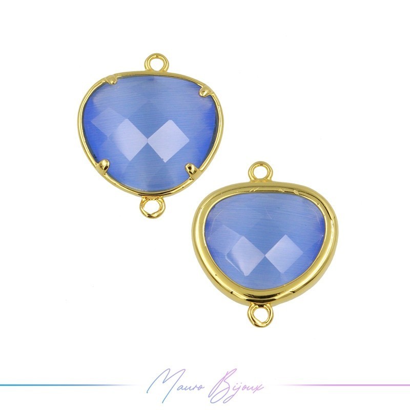 Cindolo Occhio di Gatto Bordo Oro Goccia 15x19mm Doppio Anello Celeste