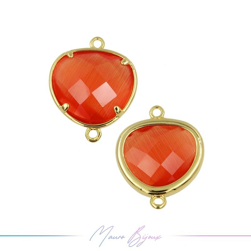 Cindolo Occhio di Gatto Bordo Oro Goccia 15x19mm Doppio Anello Arancio Scuro