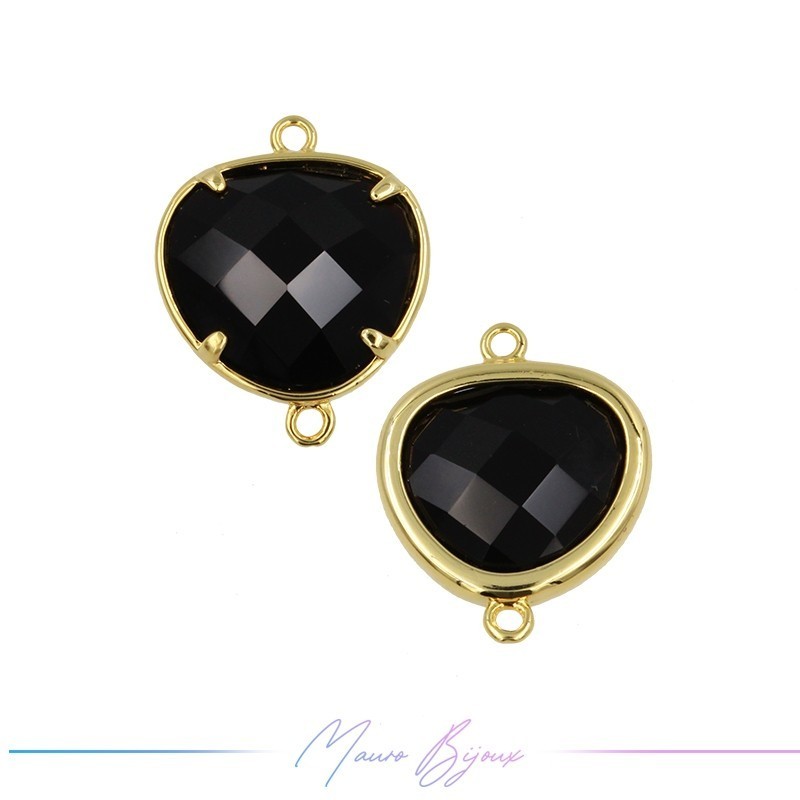 Cindolo Occhio di Gatto Bordo Oro Goccia 15x19mm Doppio Anello Nero