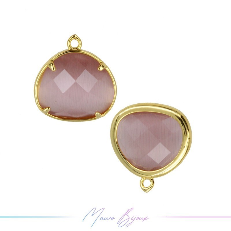 Cindolo Occhio di Gatto Bordo Oro Goccia 15x17mm Singolo Anello Rosa Antico