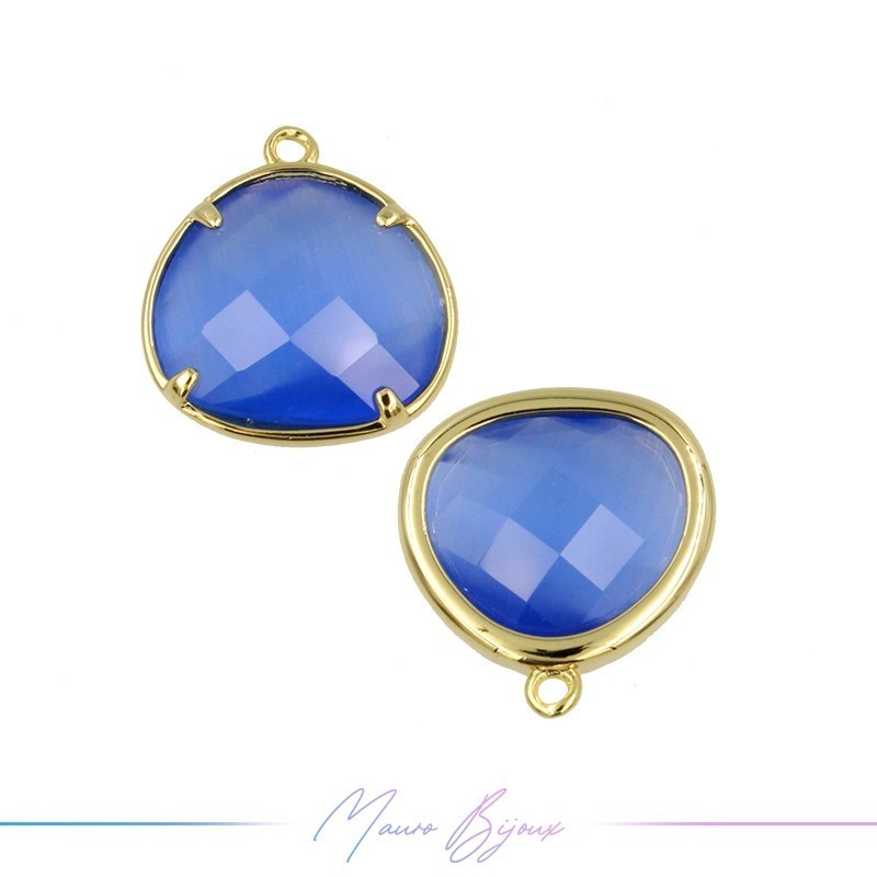 Cindolo Occhio di Gatto Bordo Oro Goccia 15x17mm Singolo Anello Celeste