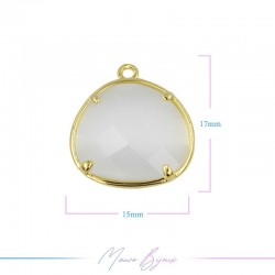 Cindolo Occhio di Gatto Bordo Oro Goccia 15x17mm Singolo Anello Bianco Ghiaccio