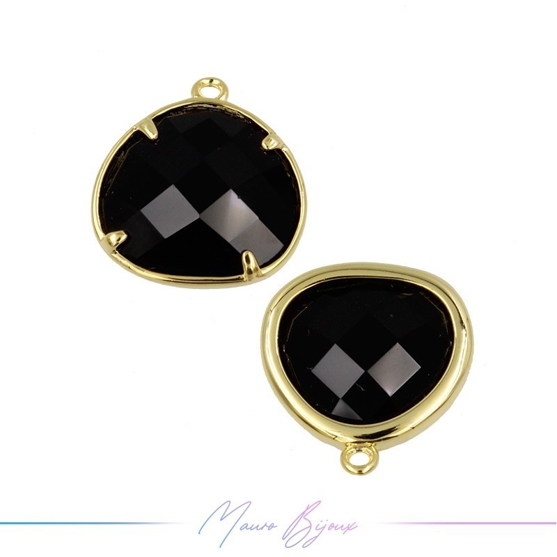 Cindolo Occhio di Gatto Bordo Oro Goccia 15x17mm Singolo Anello Nero