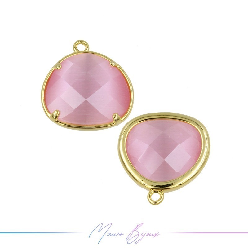 Cindolo Occhio di Gatto Bordo Oro Goccia 15x17mm Singolo Anello Rosa