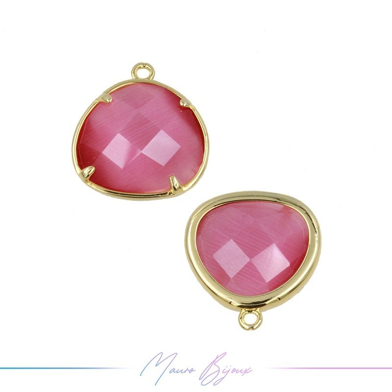 Cindolo Occhio di Gatto Bordo Oro Goccia 15x17mm Singolo Anello Fucsia
