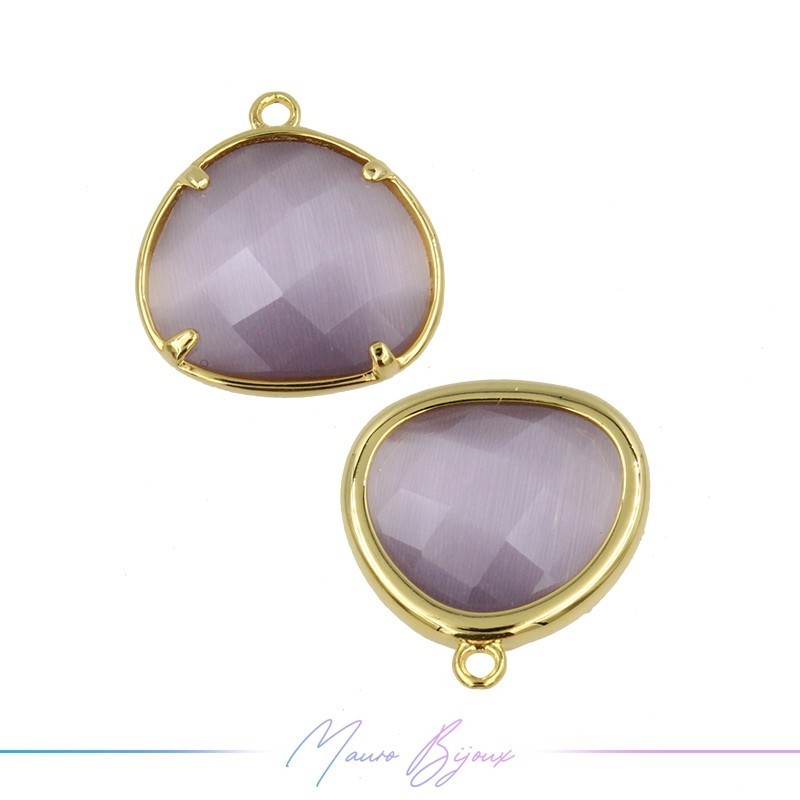 Cindolo Occhio di Gatto Bordo Oro Goccia 15x17mm Singolo Anello Lavanda