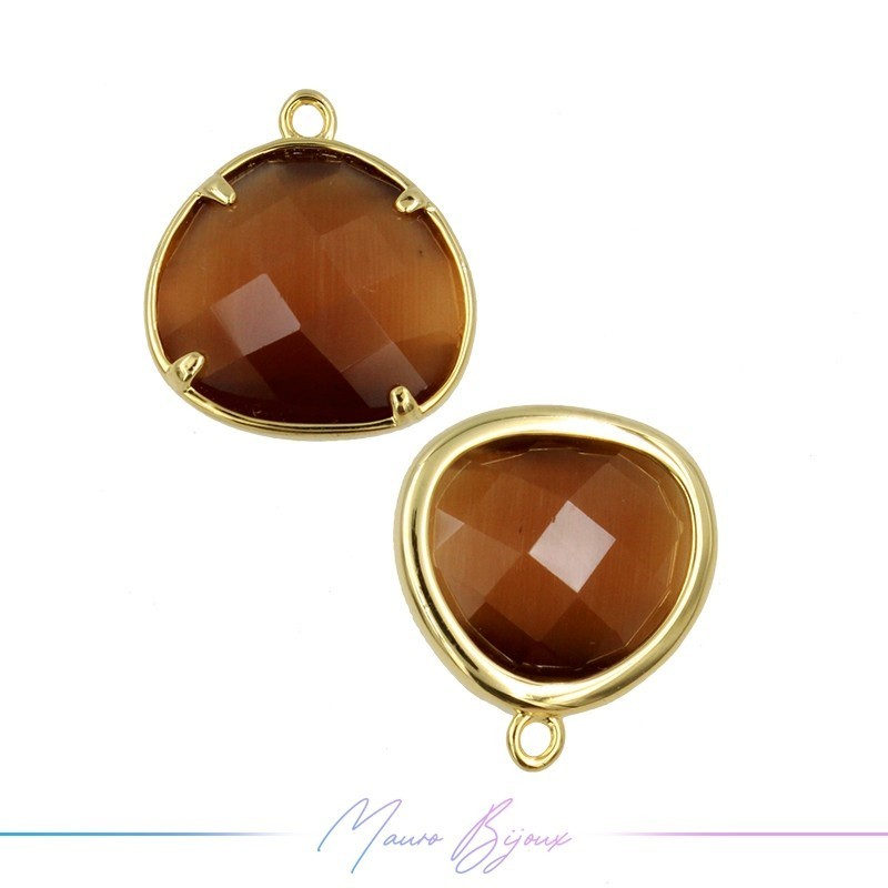 Cindolo Occhio di Gatto Bordo Oro Goccia 15x17mm Singolo Anello Marrone