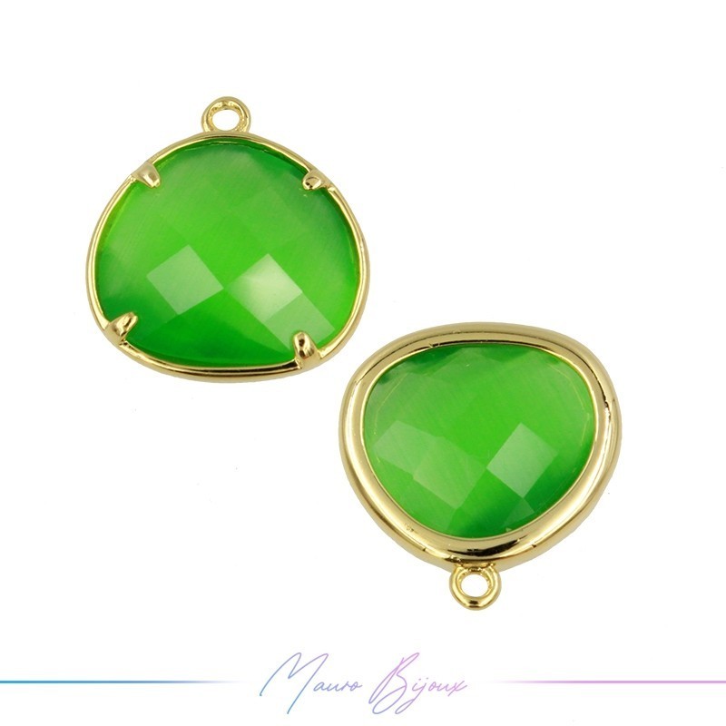 Charms CatsEye Gold Drops 15x17mm Single Hook Light Green