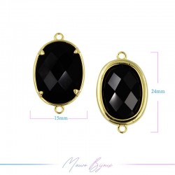 Cindolo Occhio di Gatto Bordo Oro Goccia 15x24mm Doppio Anello Nero