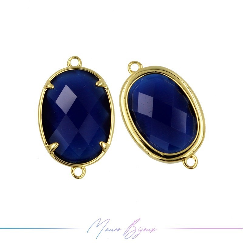 Charms CatsEye Gold Oval 15x24mm Dubble Hook Blue
