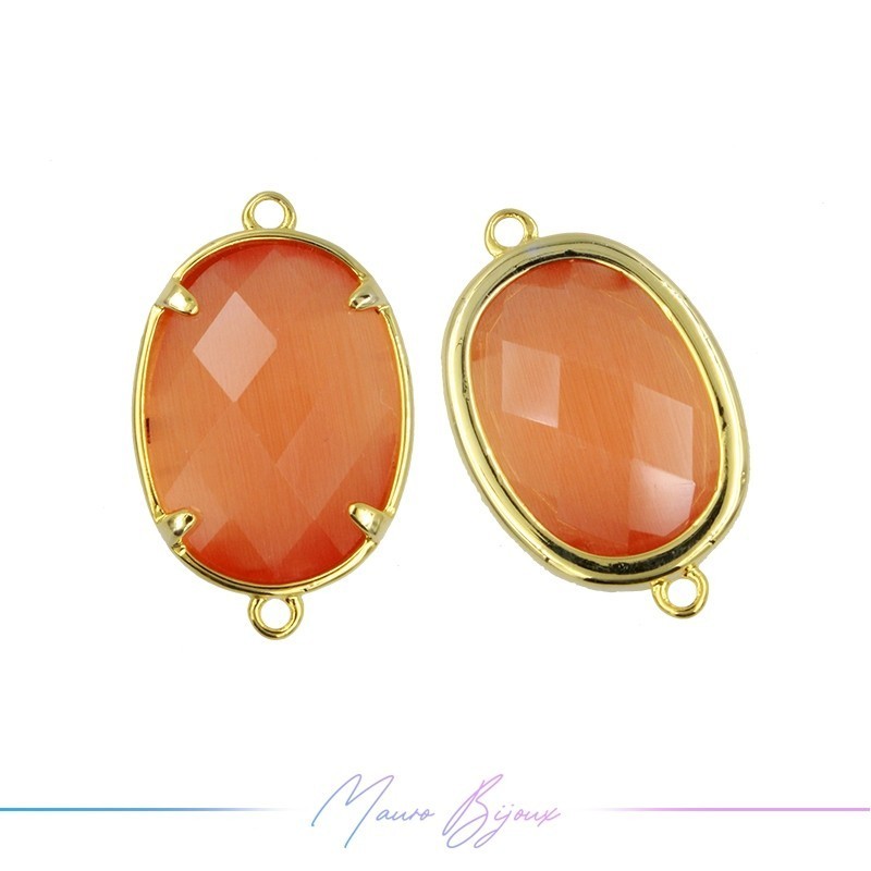 Charms CatsEye Gold Oval 15x24mm Dubble Hook Orange