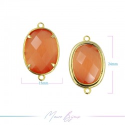 Cindolo Occhio di Gatto Bordo Oro Ovale 15x24mm Doppio Anello Arancione