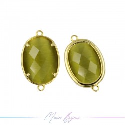 Charms CatsEye Gold Oval 15x24mm Dubble Hook Olive Green